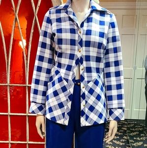 1970s Polyester Pant Suit. Blue/ White Size 10/12